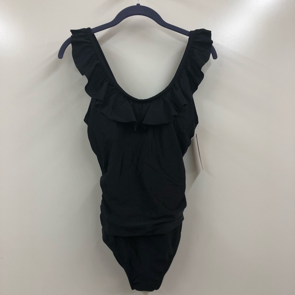 New Black one piece ruffle bathing suit Medium
